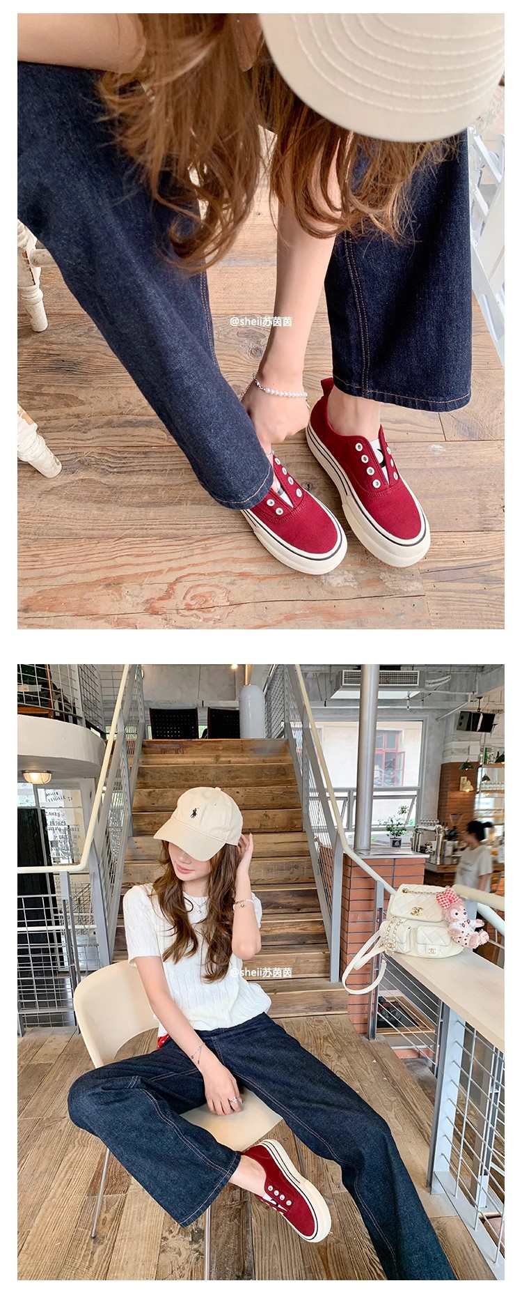 苏茵茵同款隐形增高7cm~懒人休闲厚底乐福单鞋女帆布鞋板鞋详情17