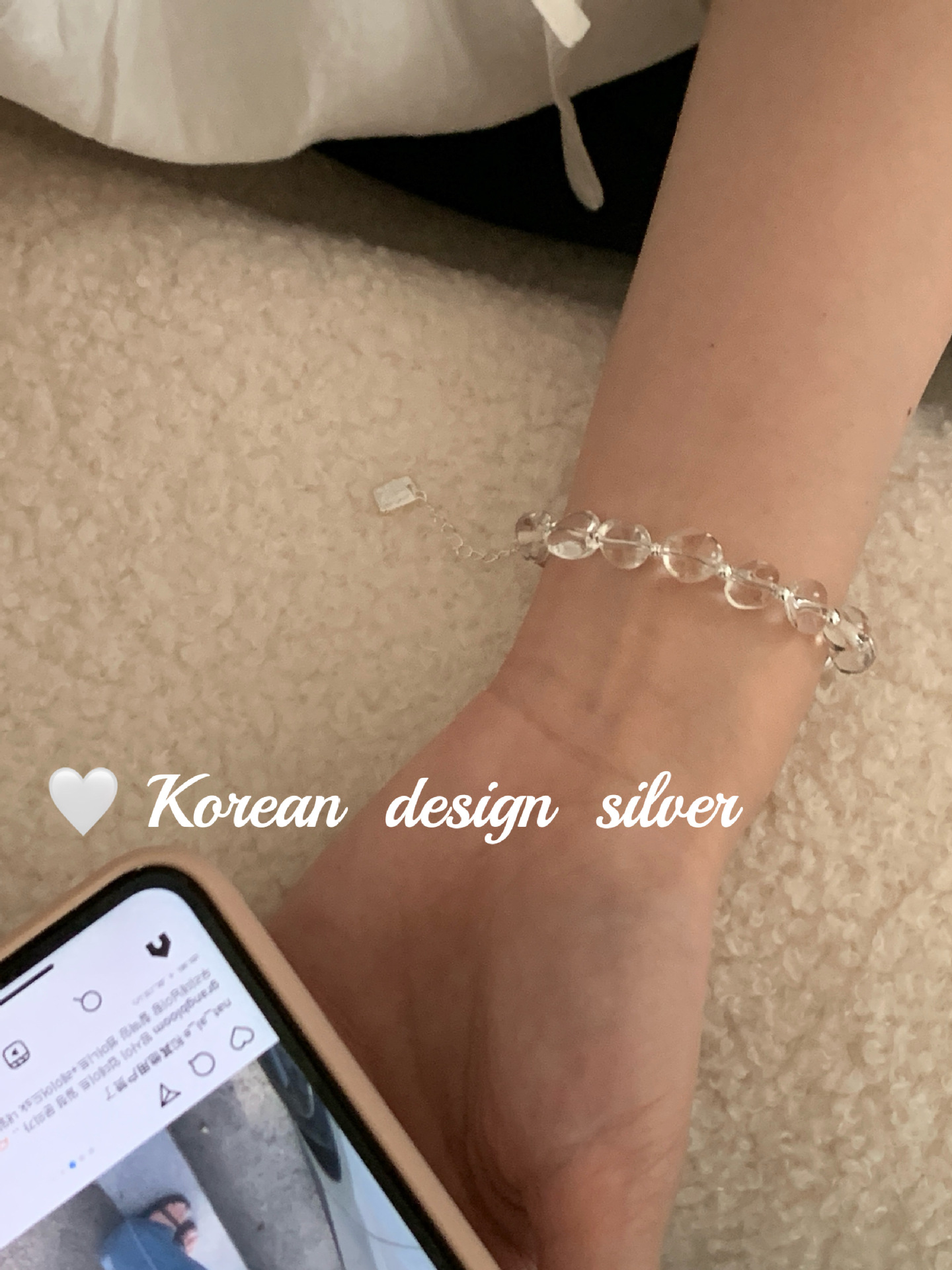 韩国Ins风设计银饰品批发 S925纯银随形白水晶手链叠戴简约气质女详情10