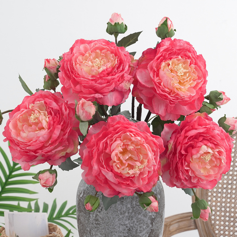欧式复古仿真花焦边大牡丹假花芍药客厅餐桌花瓶插花绢花摄影道具详情12