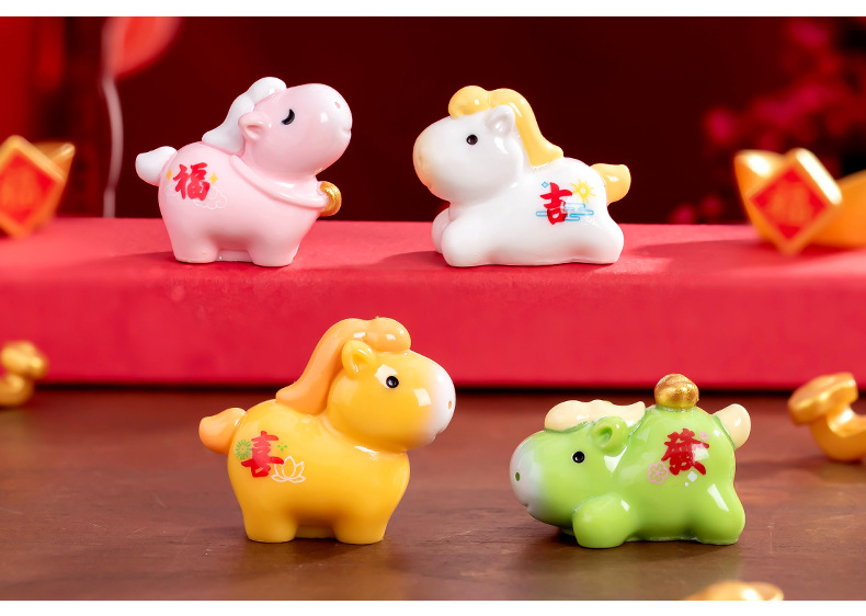 马年创意五彩小马公仔萌粒DIY装饰品桌面迷你车载摆件陶瓷工艺品详情6