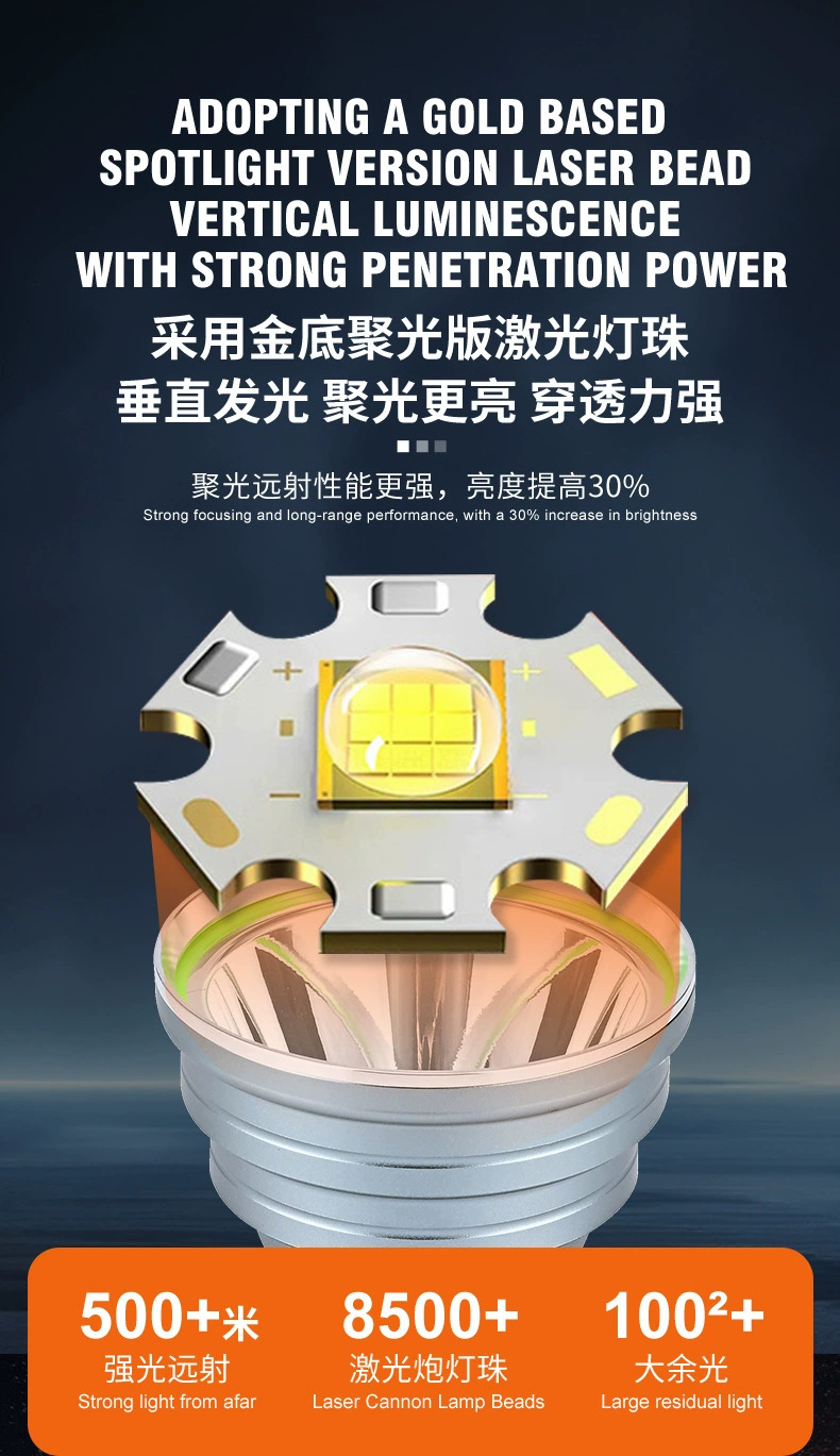 超亮耀火LED头灯 挥手感应全铝头钓鱼灯激光炮强光手电筒工厂批发详情4