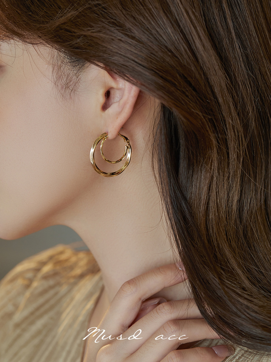 法式高级感独特双层圈圈耳环女小众通勤百搭耳钉简约耳饰批发详情10