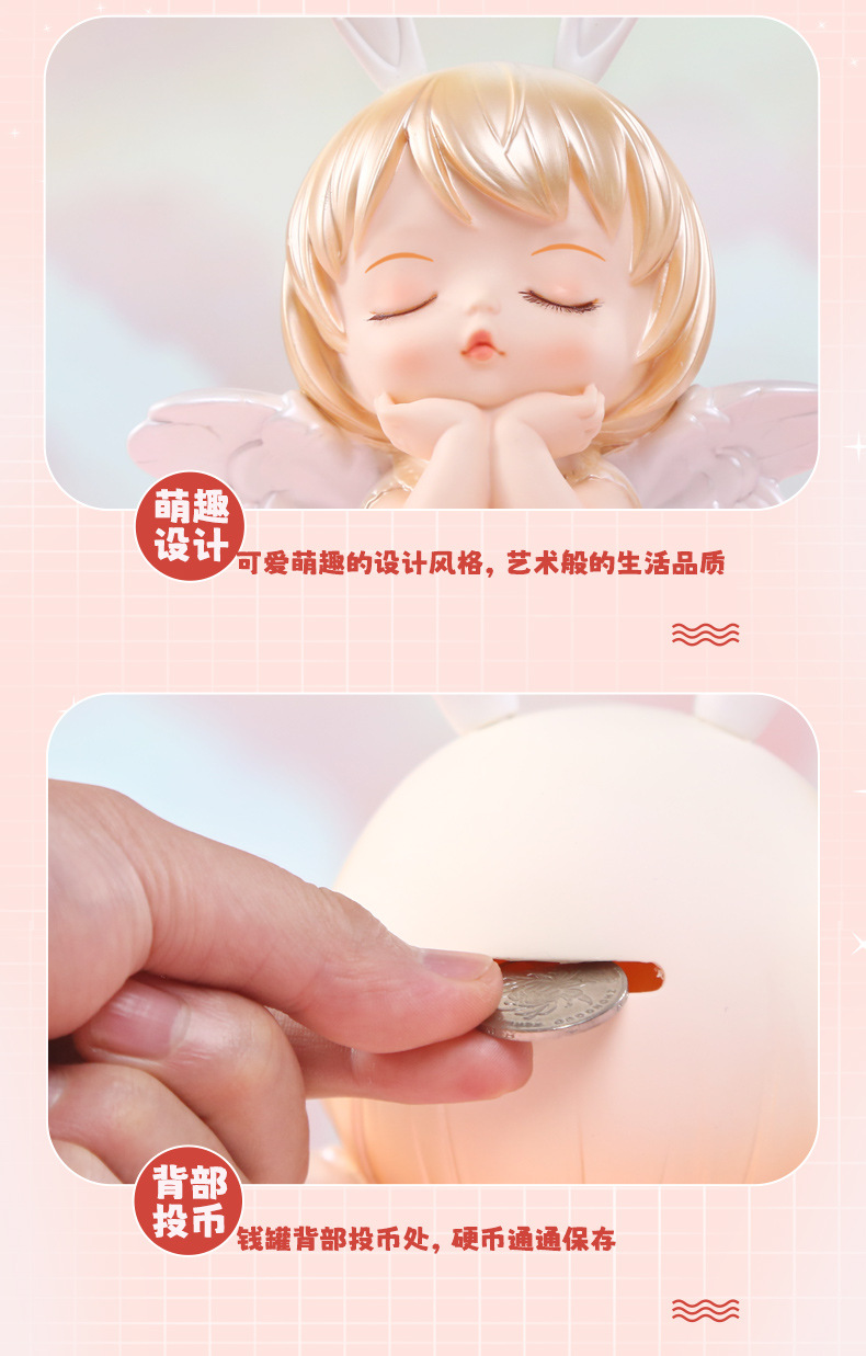 Annie Baby Gilded Vinyl Piggy Bank desktop, Large home entrance decoration, cute Angel Resin handicraft pic 7