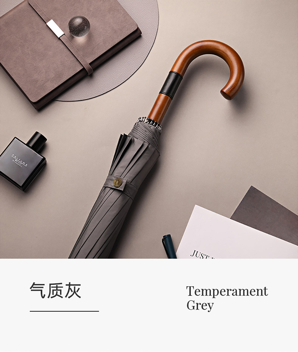 星宝新款商务伞长柄皮圈手柄素色27寸70cm16骨雨伞现货批发可印刷详情9
