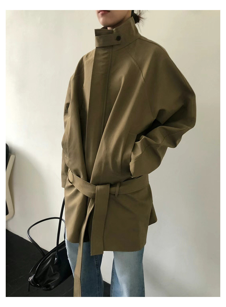 2025春季新品 韩国东大门女式风衣 立领系带设计 复古通勤风格 高级感慵懒风衣外套女款详情10