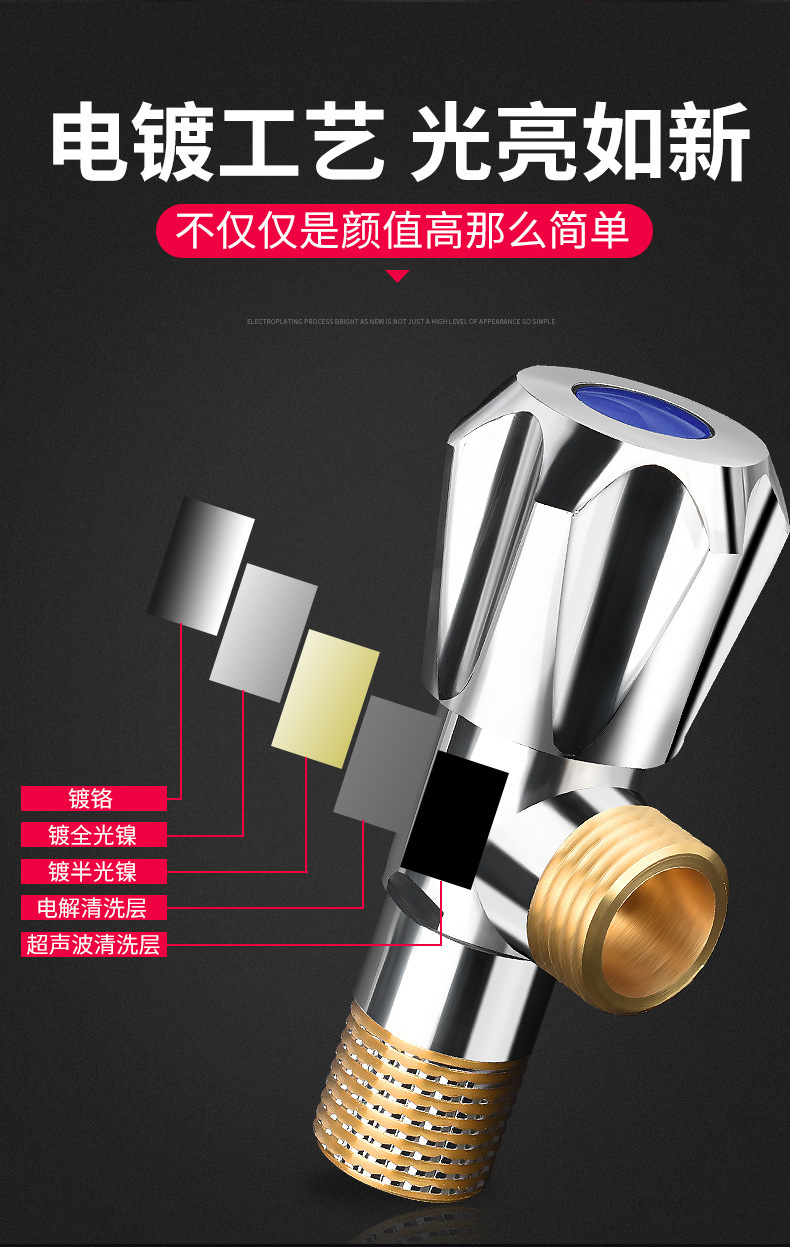 全铜角阀304不锈钢三角阀三通马桶热水器加长大流量4分八字阀开关详情9