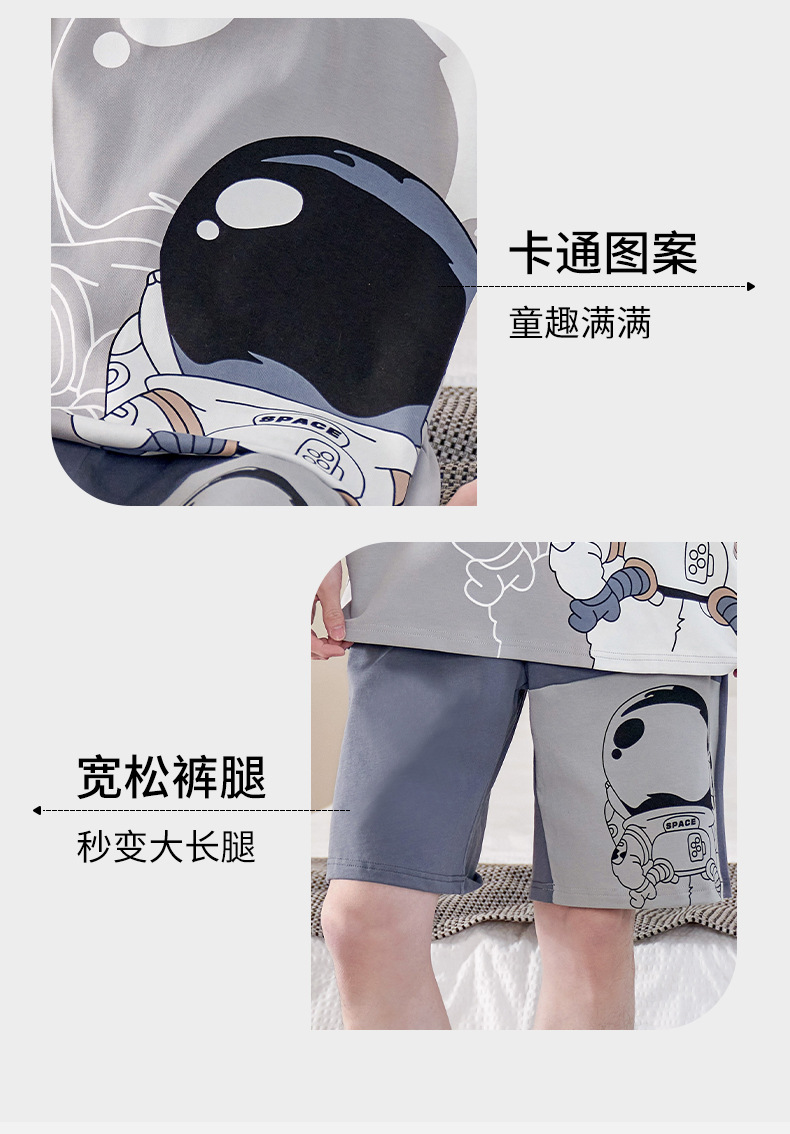 睡衣男夏季短袖薄款纯棉卡通青少年中学生加大码家居服中大童套装详情9