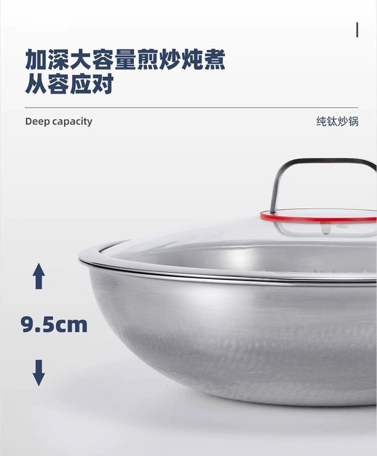 Titanium pot, thickened stainless steel wok without coating, hammer-textured household flat-bottomed cooking wok, gas stove, induction cooker, non-stick pan pic 14