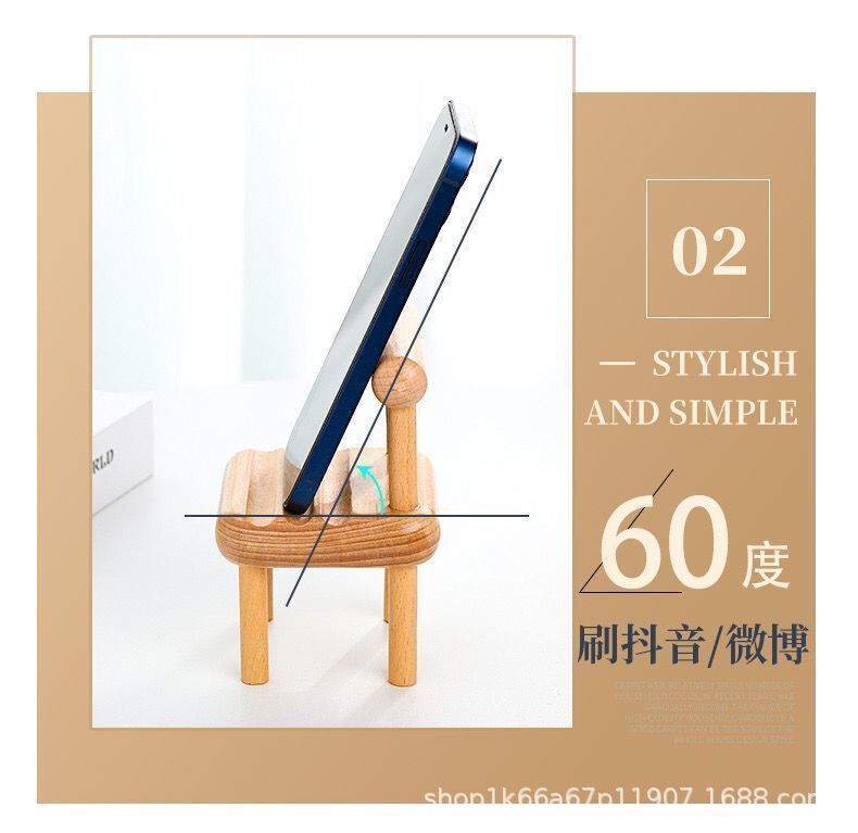 Wooden phone stand, creative small chair stand, lazy phone stand, cute desktop decoration, and a must-have for watching TV series pic 10