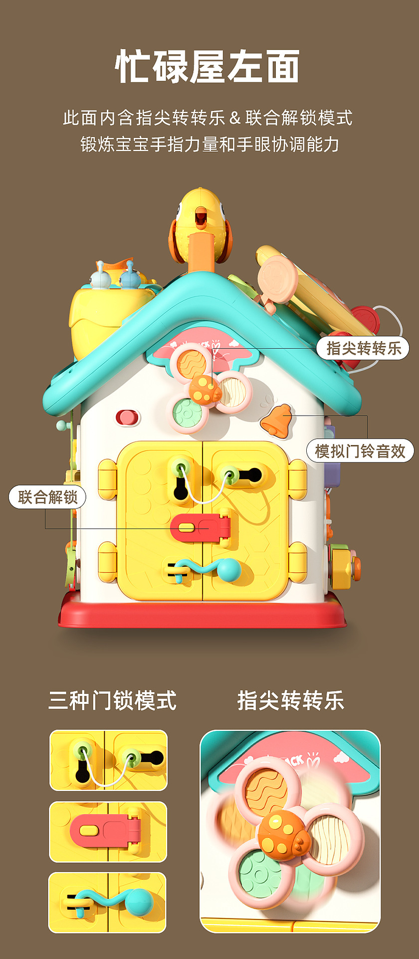蒙氏六面忙碌屋多功能早教婴幼儿益智玩具礼物宝宝精细动作训练屋详情39
