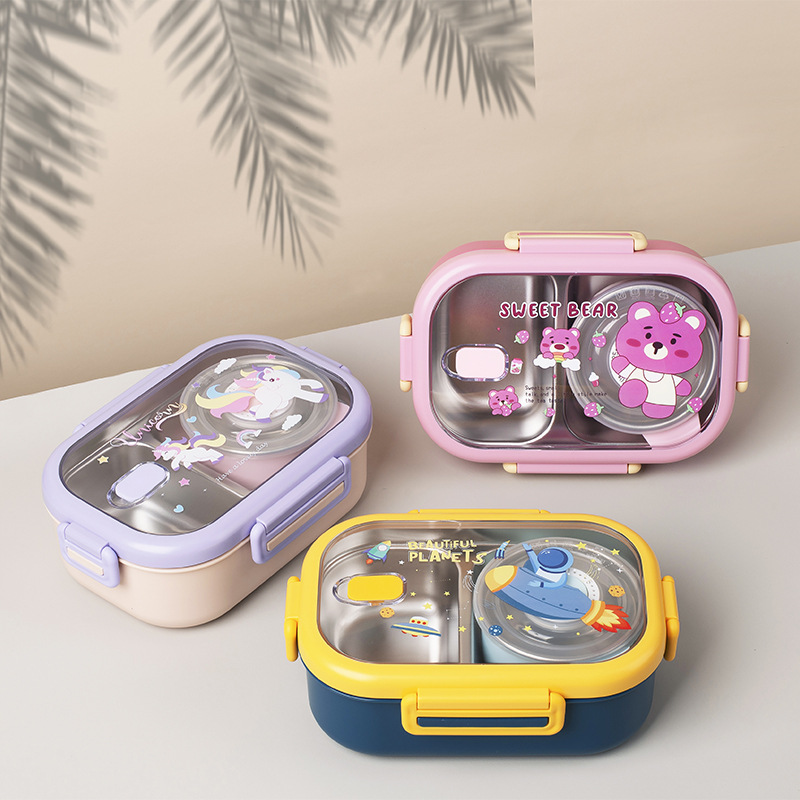 新款304不锈钢保温饭盒男女学生儿童便携分格便当盒食堂餐盒详情11