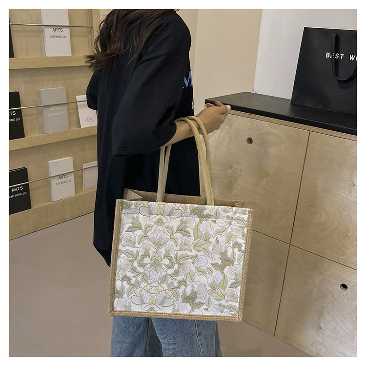 韩版文艺女包新款潮高颜值大容量棉麻时尚上班通勤手提袋便当包包详情18