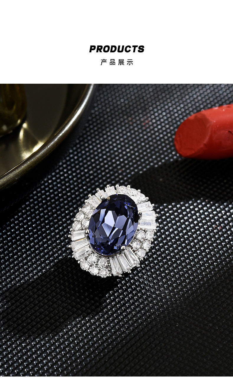 欧式简约时尚宝石蓝椭圆磁吸扣优雅百搭高贵气质几何服装胸花配饰详情18