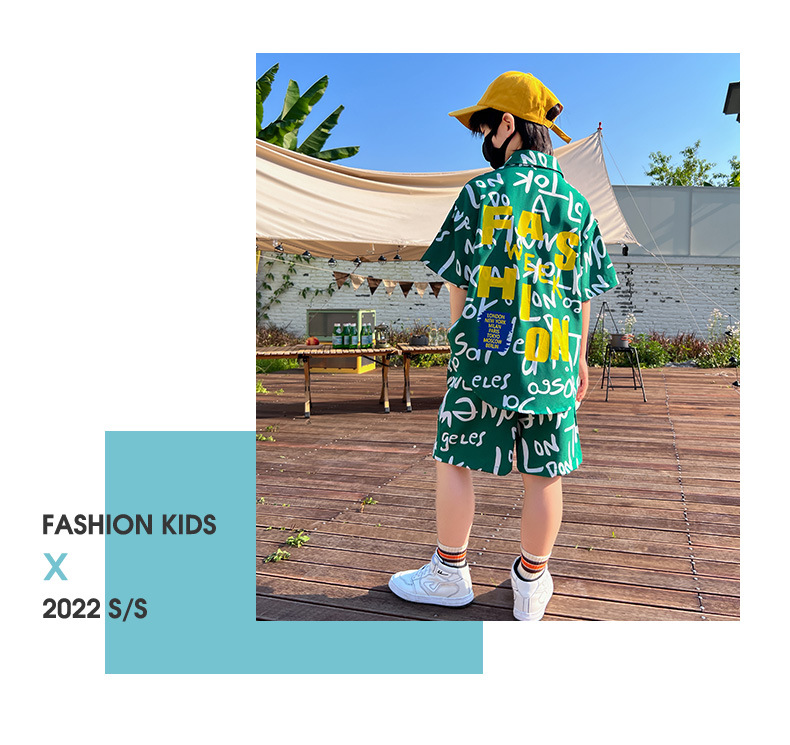 Niño vestido de verano manga corta blusa conjunto 2025 nuevo trendy grande niño dos piezas niño frito street sport pic 12