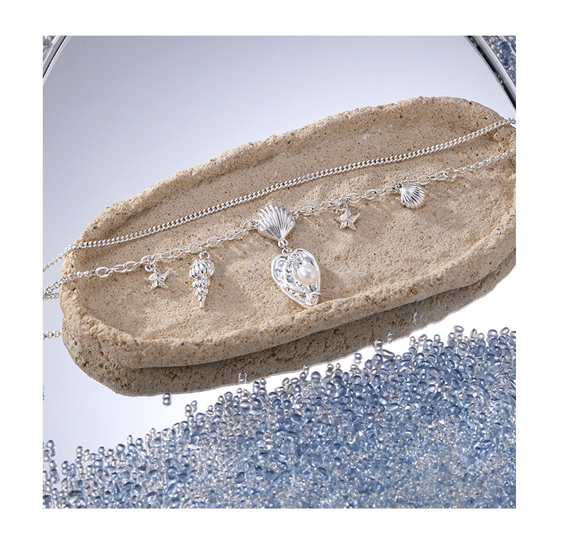 Deep-sea Shiguang Heart-shaped Shell double-layer necklace, original design for women, fashionable and versatile, summer vacation style collarbone chain pic 11
