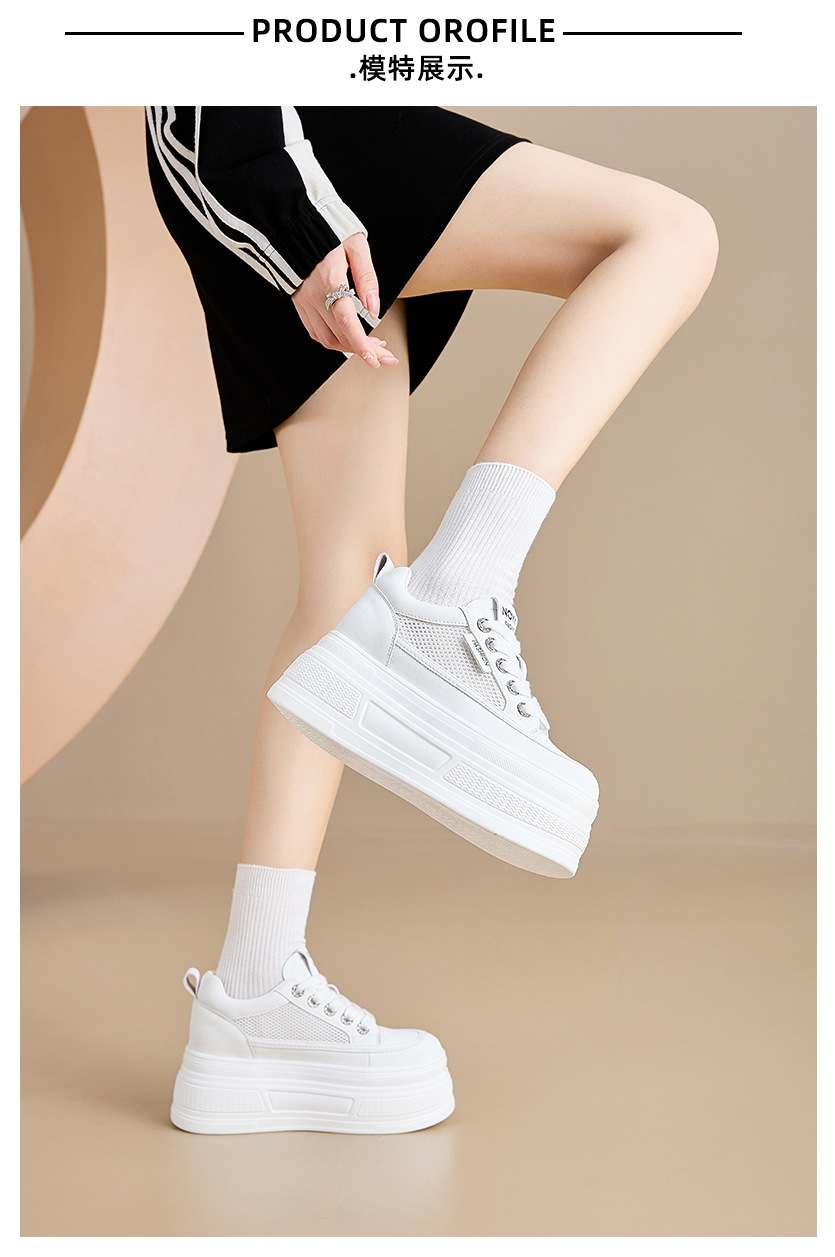 The thick-soled, insole, breathable white sneakers are a perfect match for women and are a new sporty casual shoe for Spring and summer 2025 pic 8