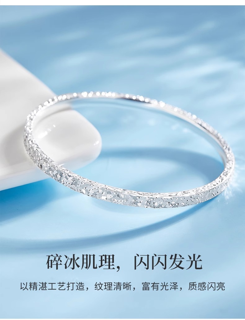 Three-sided Crushed Ice S999 pure silver bracelet for women, a light luxury solid, niche and fashionable closed new type of bracelet, versatile jewelry pic 9