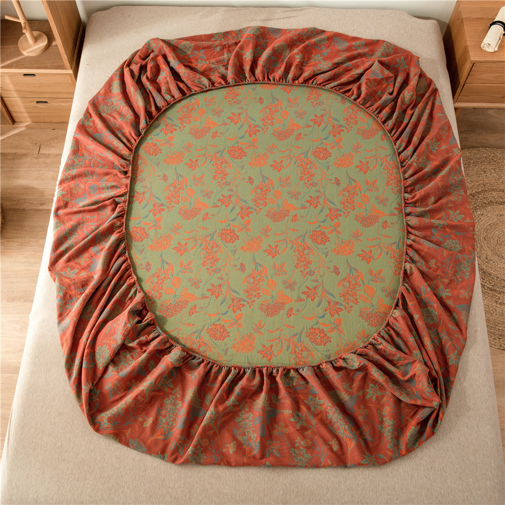 Pure cotton yarn-dyed jacquard double-layer gauze bed cover, single piece of all-cotton gauze mattress protective cover, bedspread, bed cover, single piece of bedding pic 27