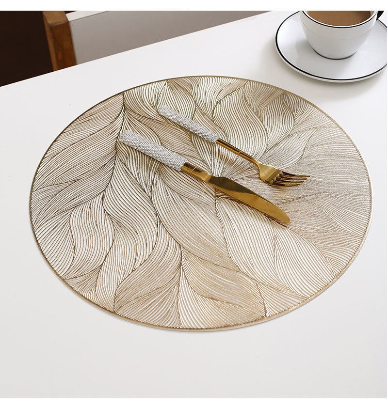 Villa decorative mat, Wanxiang Flower light luxury gold-embossed table mat, restaurant waterproof PVC heat-insulating Western dining mat, high appearance level for home use pic 8