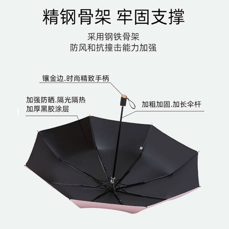 雨伞定制UV黑胶防晒晴雨伞女三折叠伞太阳伞批发广告伞定制LOGO详情9