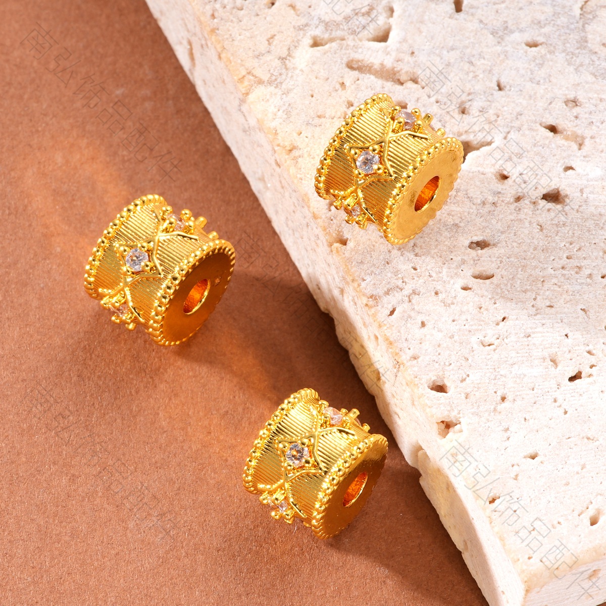 Ancient-style sand gold color retention inlaid zirconium brushed lustrous bead, high-end style bracelet, necklace, DIY jewelry accessories pic 6