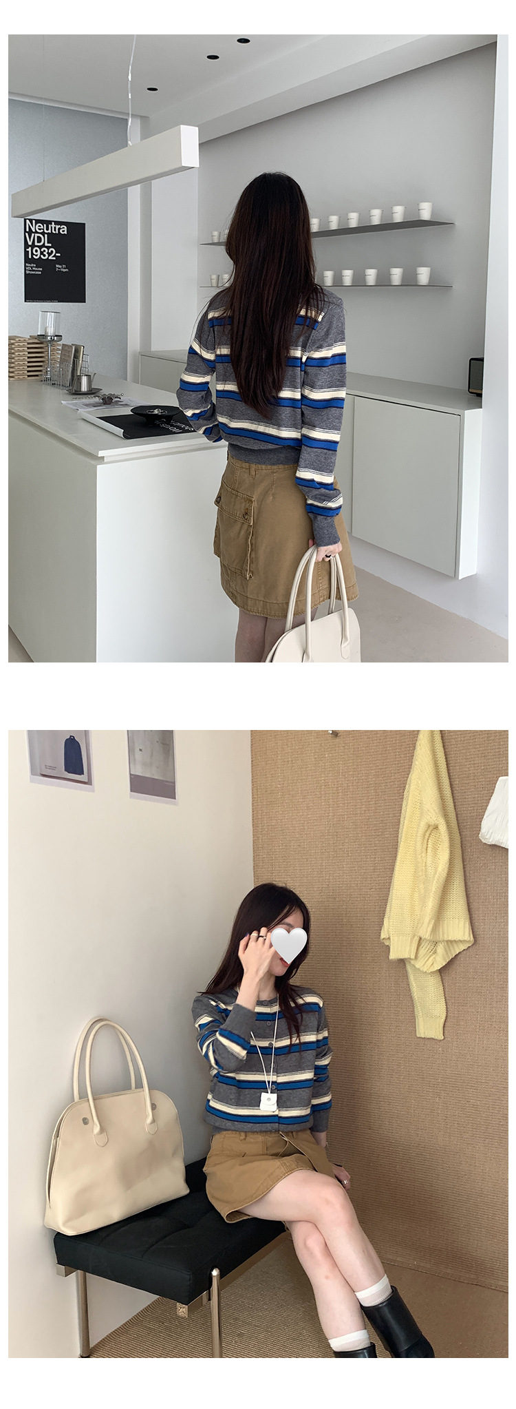 Retro striped long-sleeved knitted sweater for women in autumn 2025, a new Korean-style design with a versatile round neck casual top pic 19