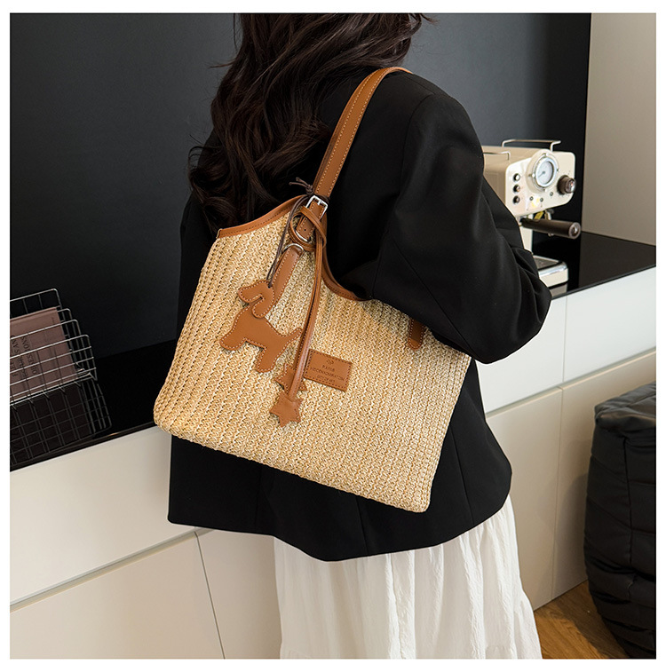Large-capacity tote bag for women, 2025 new style hand-woven straw bag, commuting, seaside vacation, beach single-shoulder bag, national trend bag pic 17