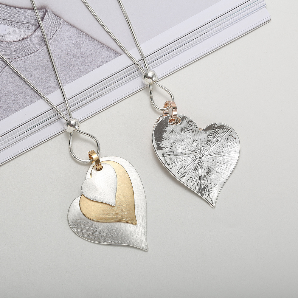 毛衣链外贸亚马逊爆款项链欧美复古拉丝爱心吊坠女士金属长款项链详情7