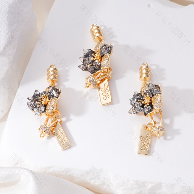 18K gold color-preserving inlaid zircon plum blossom connection at the end pearl buckle bracelet necklace, universal buckle diy jewelry accessory pic 12