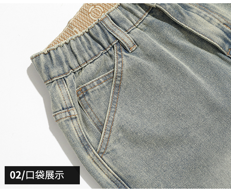 春夏新款牛仔裤男美式直筒牛仔裤男微叭阔腿黄泥复古胖子牛仔裤男详情33
