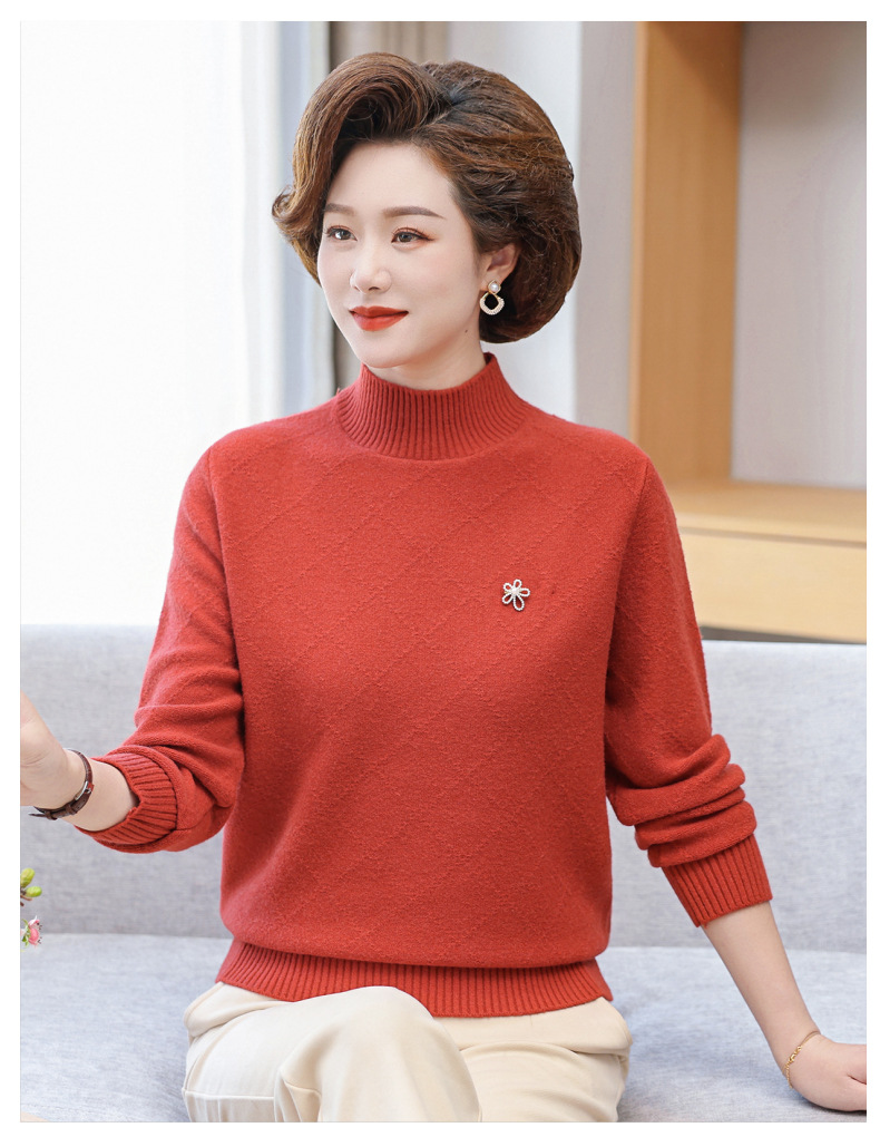 妈妈秋装上衣打底小衫洋气中年女长袖针织衫中老年秋冬保暖毛衣女详情14