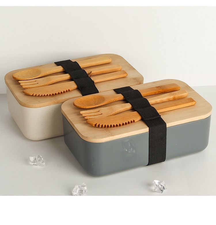 Wholesale of cross-border Japanese single-layer lunch boxes, wooden LIDS, plastic lunch boxes with tableware, and microwave lunch boxes for office workers pic 13