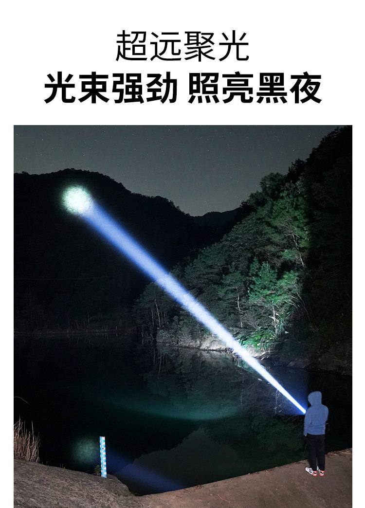跨境新款白激光超亮强光LED照明手电筒变焦充电户外远射大功率详情8
