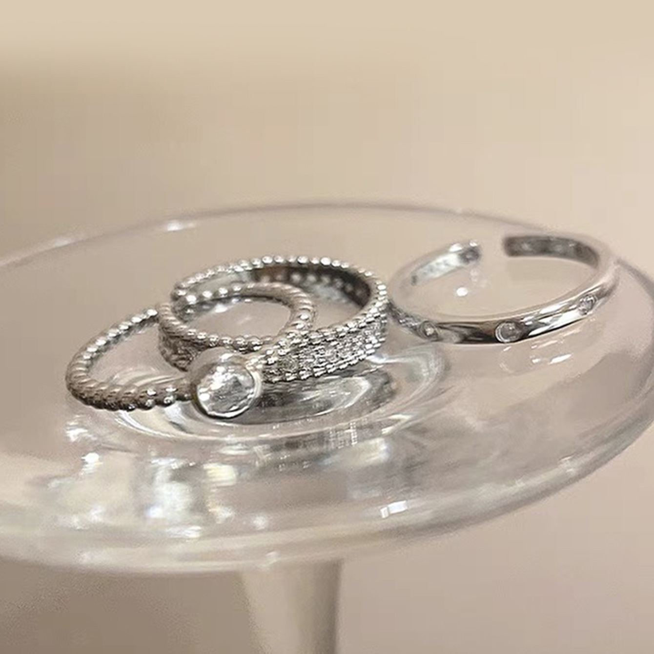 素圈锆石金属开口戒指套装女小众设计感食指戒简约冷淡风指环详情10