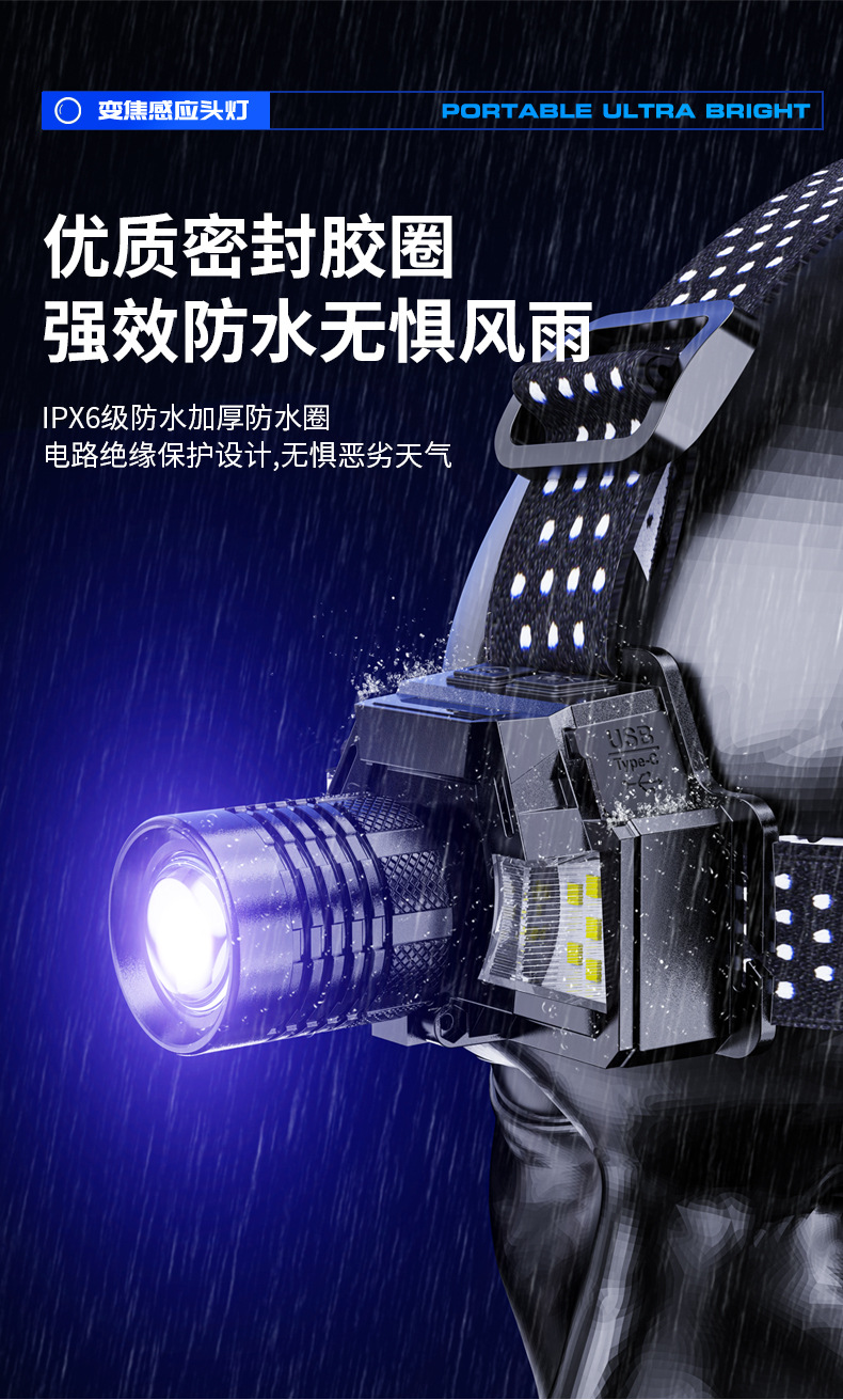Fuente transfronteriza de dos luces lleva LED display de potencia recargable noche paseo faros zoom larga duración aleación de aluminio lámpara de minería pic 16