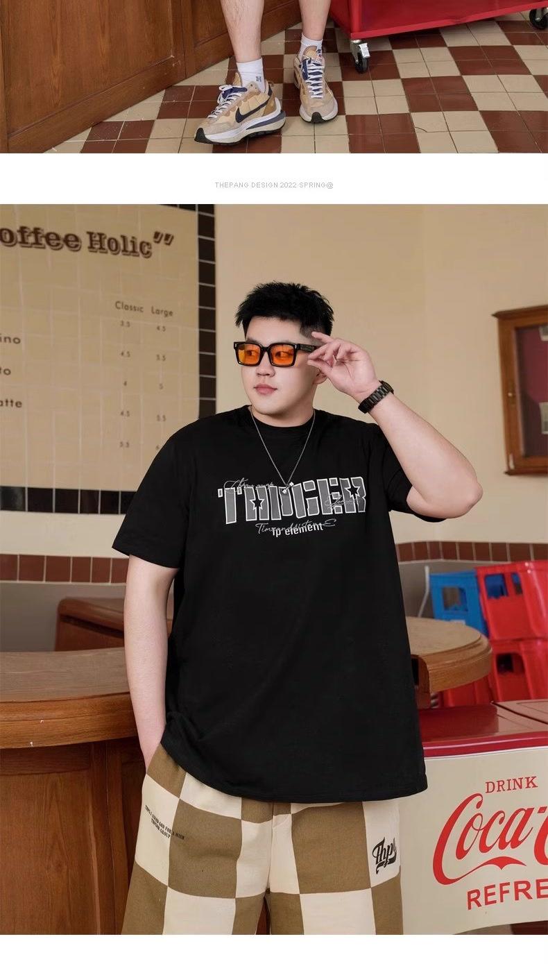 潮牌大码男装夏季新款重磅胖子宽松加肥加大纯棉套头半袖短袖T恤详情11