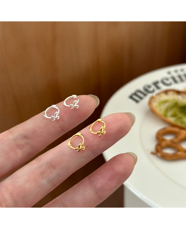 999纯银蝴蝶结耳扣简约小巧精致小众设计感高级自然百搭新款耳环详情18