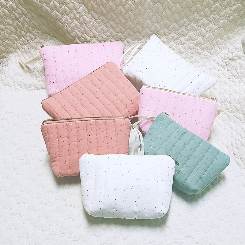 跨境新款两件套字母化妆包时尚清新收纳袋绗缝条纹洗漱包旅行包包详情1