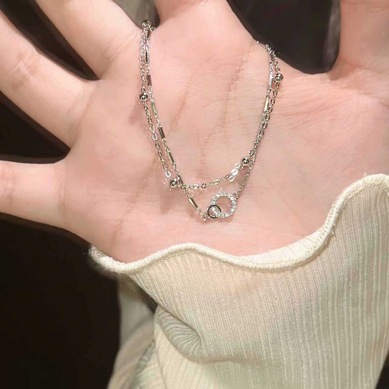 Silver geometric bracelet for women, versatile and high-end, a new 2024 fashion and niche design, double-layered wearable jewelry pic 4