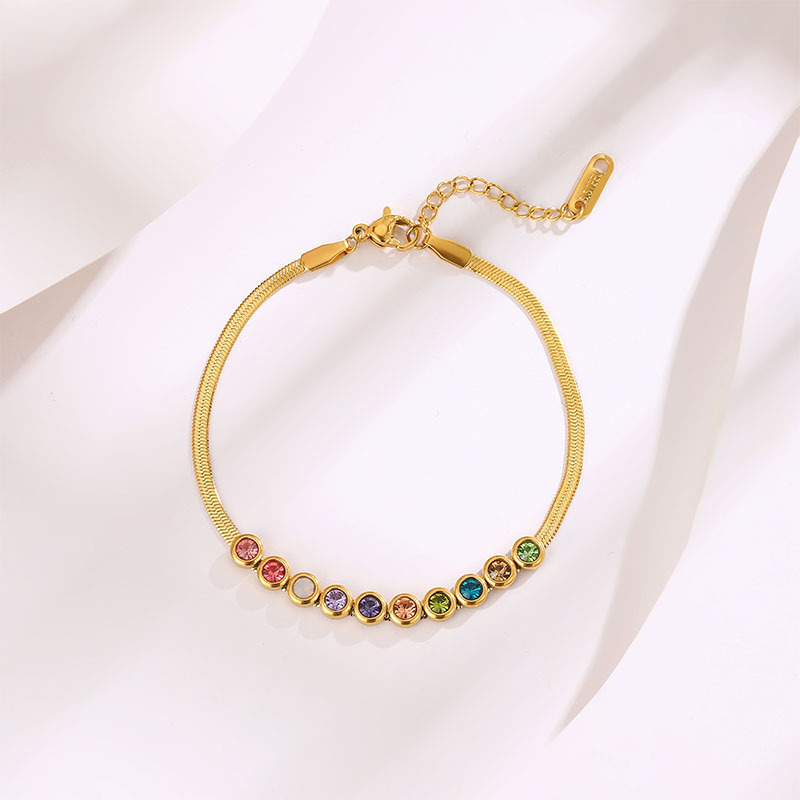 新款气质高级感彩色镶钻钛钢女士手链 扁蛇链子手环网红时尚个性手饰 独特魅力展现详情7