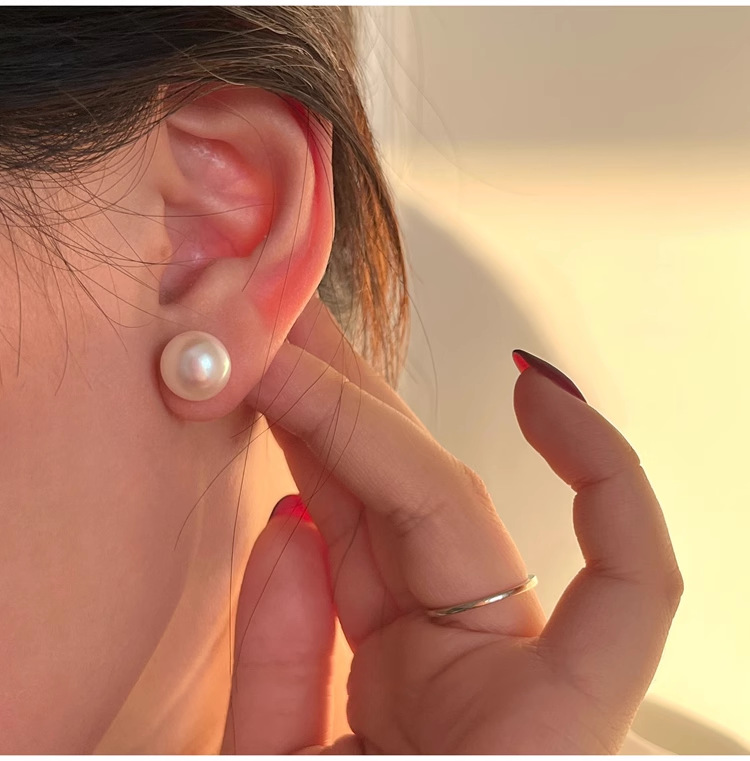 925纯银5A灯泡天然淡水馒头珍珠耳钉女韩国简约大气通勤耳饰E9596详情12