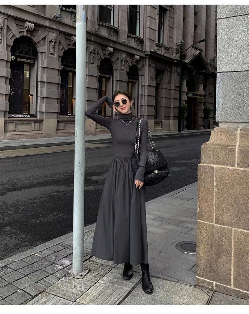 This high-end Hepburn stylish dress is a new Korean style for women in the autumn of 2024. It looks slimming with a knee-length base layer and a long skirt underneath pic 17