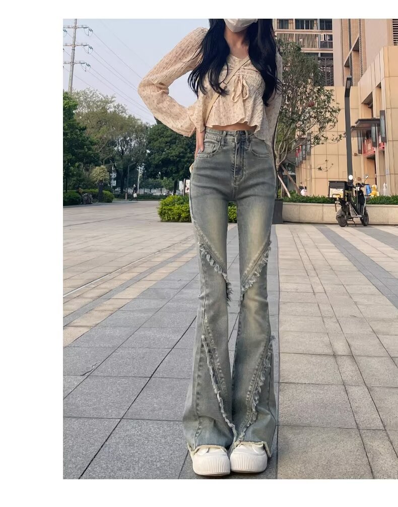 复古微喇小个子牛仔裤春秋2024新款美式毛边高腰马蹄喇叭裤子ins详情7