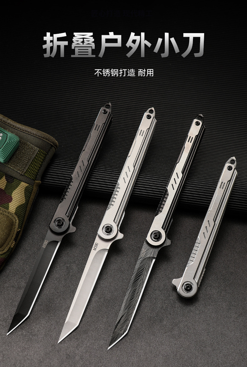 The Shenbi Outdoor portable M390 steel feather pattern folding knife, high-hardness pocket knife, camping fruit knife and folding knife are lightweight and practical pic 7