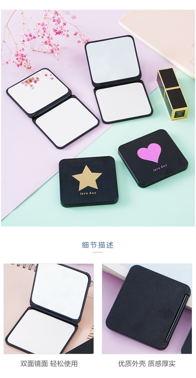 双面小镜子女随身户外便携带折叠手持不锈钢桌面可立迷你化妆镜详情9