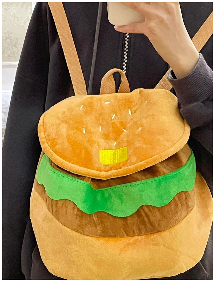The same style of hamburger backpack as Xiaohongshu, cute cartoon student small backpack, large-capacity campus backpack for girls pic 4