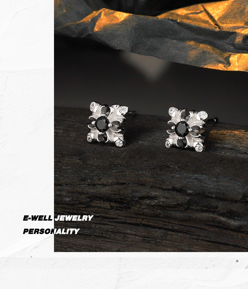 E1431 New Chinese style simple S925 pure silver diamond-encrusted pattern ear studs for women, small and delicate ear studs with Chinese style pic 7