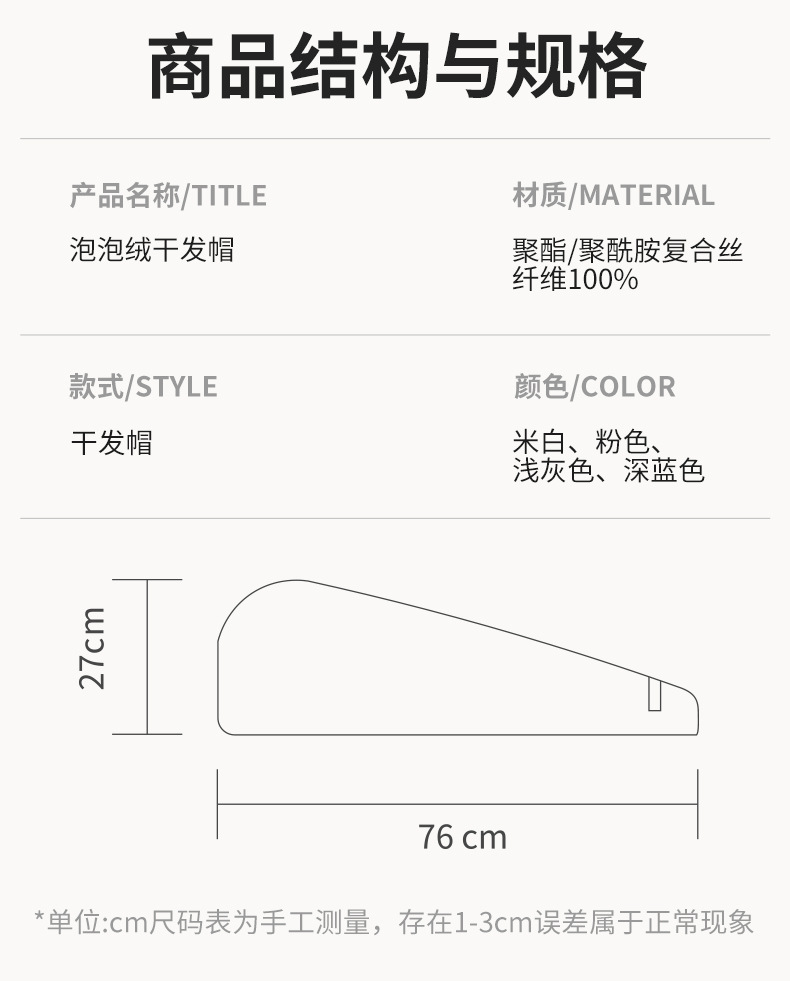 严选泡泡绒a类母婴级加厚强吸水干发帽女不掉毛速干包头巾干发巾详情19