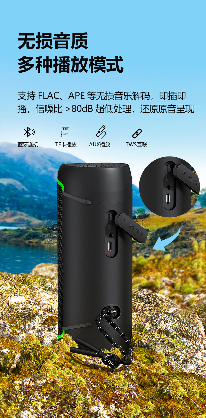 2026 new wireless Bluetooth speaker with RGB light, bass, high power, outdoor portable fabric waterproof speaker pic 12