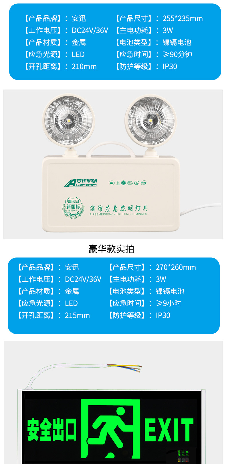 新国标消防应急灯led安全出口指示灯楼道走廊逃生停电疏散标志灯详情11